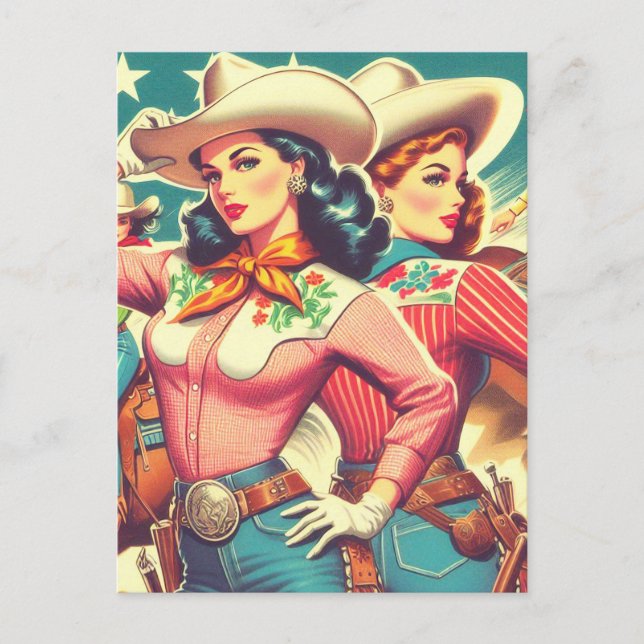 Carte Postale Retro Cowgirls Pin-ups (Devant)