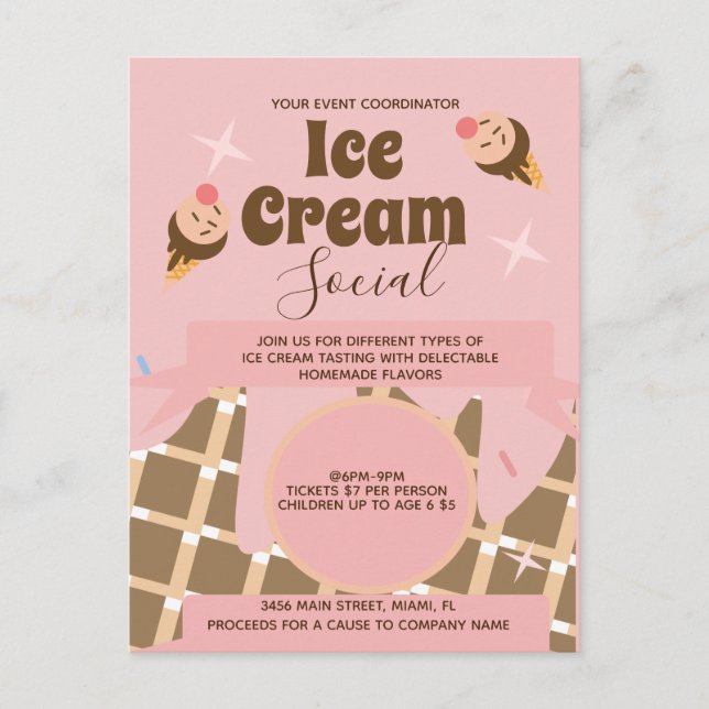 Carte Postale Retro Crème de glace Cone Flyers sociaux Invitatio (Devant)
