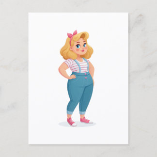Carte Postale Retro-Cute Cartoon Girl Illustration