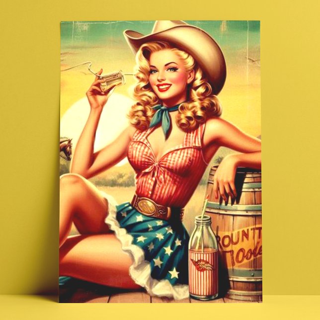 Carte Postale Retro Cute Cowgirl (Créateur téléchargé)