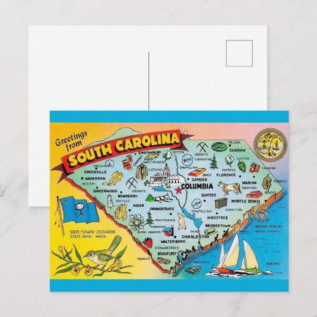 Carte postale rétro de Caroline du Sud (Devant / Derrière)