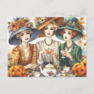 Carte postale rétro de dames pour le thé de la sai
