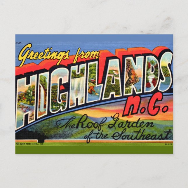Carte postale rétro de Highlands NC (Devant)