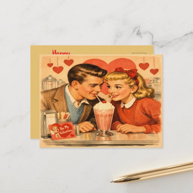 Carte postale rétro de la Saint-Valentin américain (Devant/Arrière en situation)