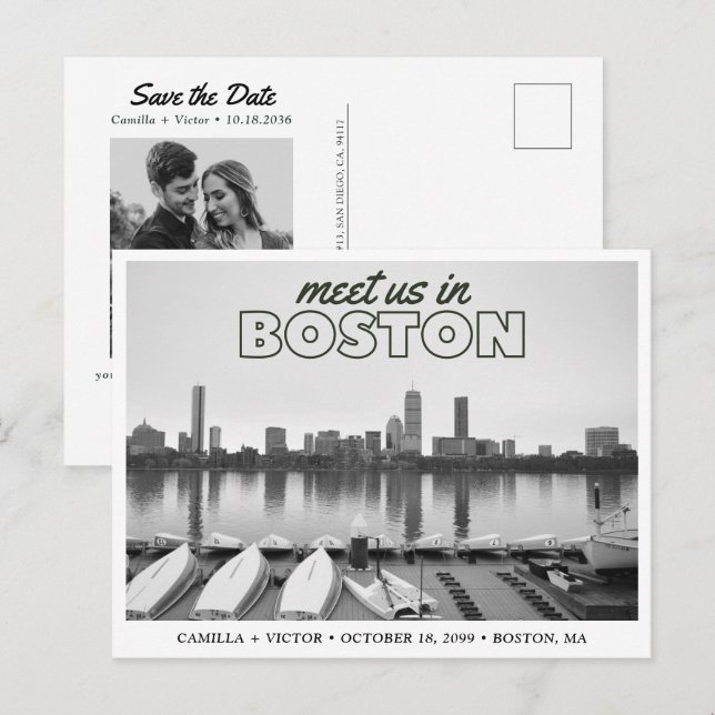 Carte postale rétro de la skyline de Boston pour a (Devant / Derrière)