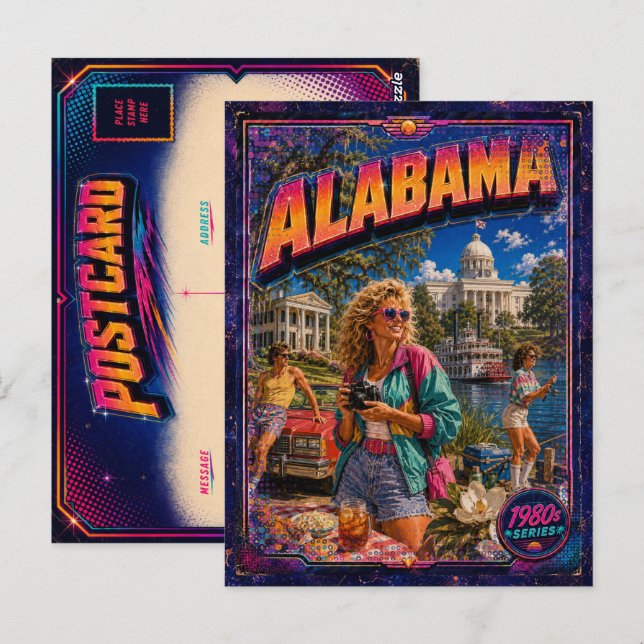Carte postale rétro de l'Alabama des années 80 (Devant / Derrière)