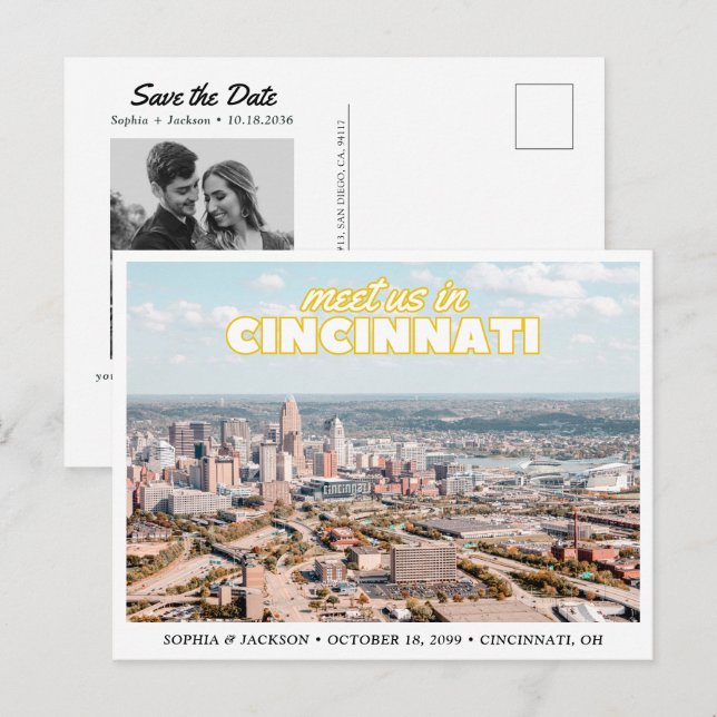 Carte postale rétro de mariage "Cincinnati Save th (Devant / Derrière)