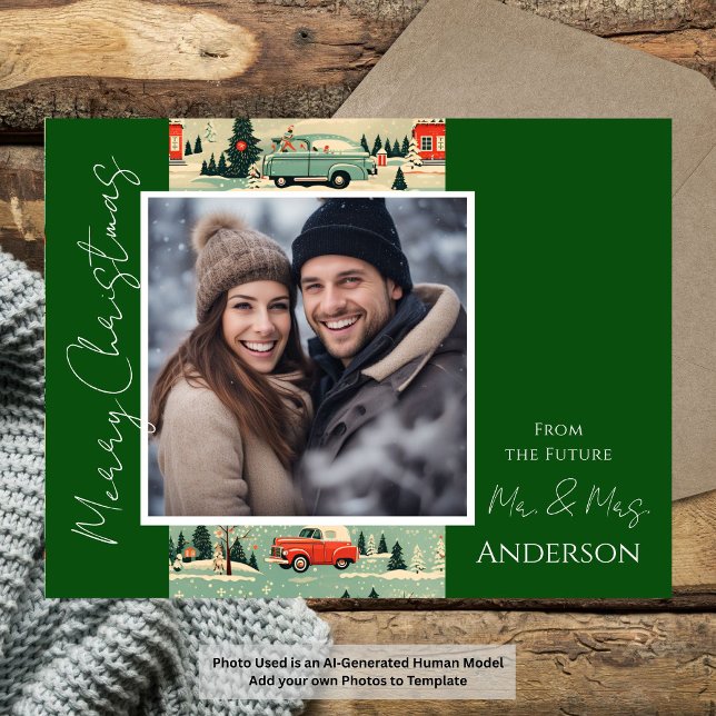 Carte postale rétro de mariage de Noël pour annonc (Créateur téléchargé)