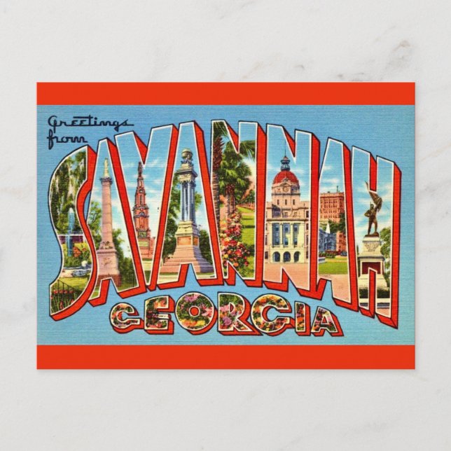 Carte postale rétro de Savannah Géorgie (Devant)