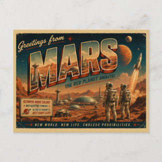 Carte postale rétro de science-fiction de Mars | A