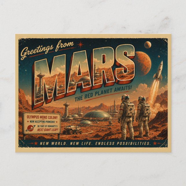 Carte postale rétro de science-fiction de Mars | A (Devant)