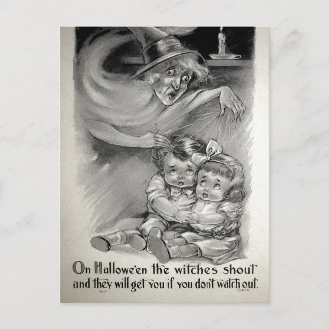 Carte postale rétro de sorcière effrayante (Devant)