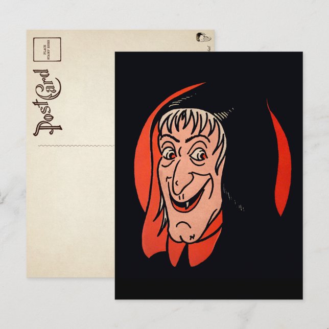 Carte postale rétro de visage de sorcière Hallowee (Devant / Derrière)