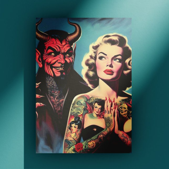 Carte Postale Retro Devilish Tattooed Pin-up (Créateur téléchargé)