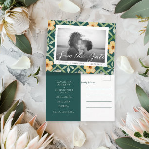 Carte Postale Rétro Émeraude Floral Photo Mariage Date à Sauvega