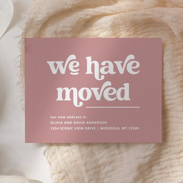 Carte Postale Retro et Boho | Dusty Rose Moving Faire-part (A stylish, boho and retro moving announcement postcard)