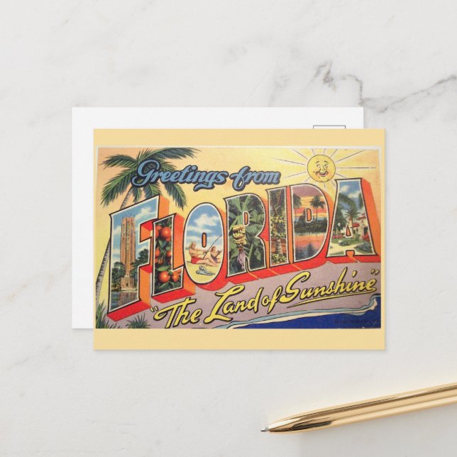 Carte Postale Rétro État de Floride. (Devant/Arrière en situation)