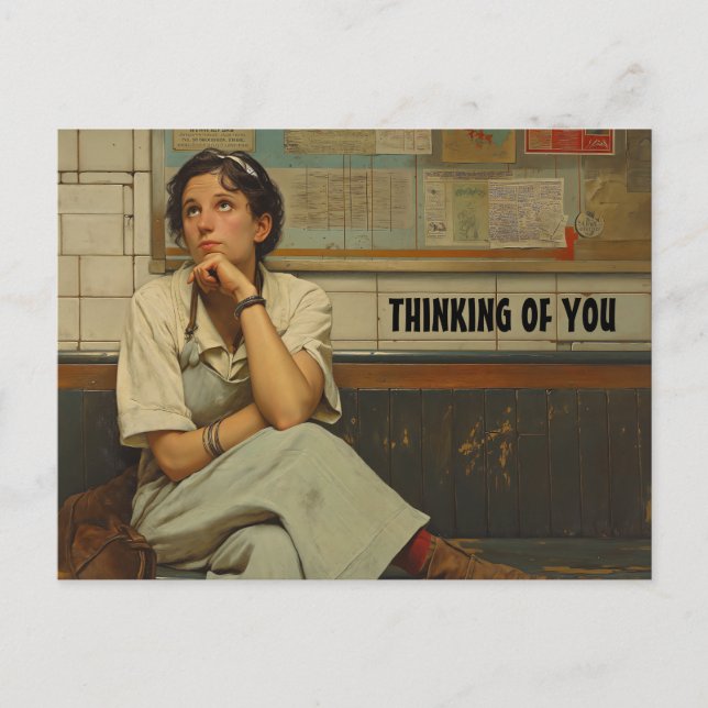 CARTE POSTALE RÉTRO FEMME VOUS PENSANT À VOUS (Devant)