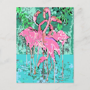 Carte Postale Rétro Flock of Flamant rose Birds Flamants roses d