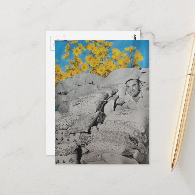 Carte Postale Retro Floral Print Flour Sacks and Sunflowers (Devant/Arrière en situation)