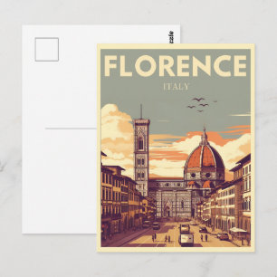 Carte Postale Retro Florence, cadeaux de voyage à Florence Itali