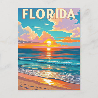 Carte Postale Retro Florida Beach : Illustration Sunset Getaway