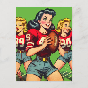 Carte Postale Retro Football Girls Comics