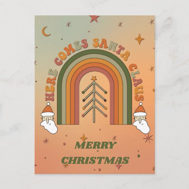 Carte Postale Retro Funky Ici vient Noël au Père Noël (Devant)