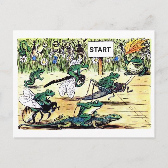 Carte Postale Retro Funny Frog Life Caricature Marathon Runer Ra (Devant)