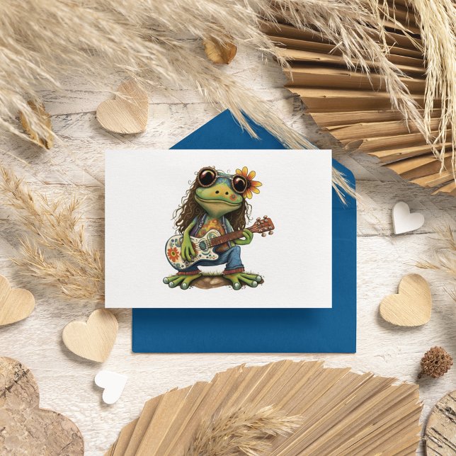 Carte Postale Retro Funny Hippie Frog Porter du verre Jouer Pian (Créateur téléchargé)