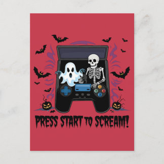 Carte Postale Rétro Gamer Halloween - Squelette Borne d'arcade