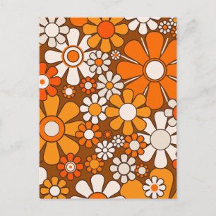 Carte Postale Retro Garden Floral 60s les années 70 Motif Brown 