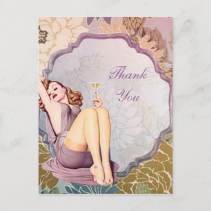 Carte Postale retro girl Bridal Shower Tea Party thank you