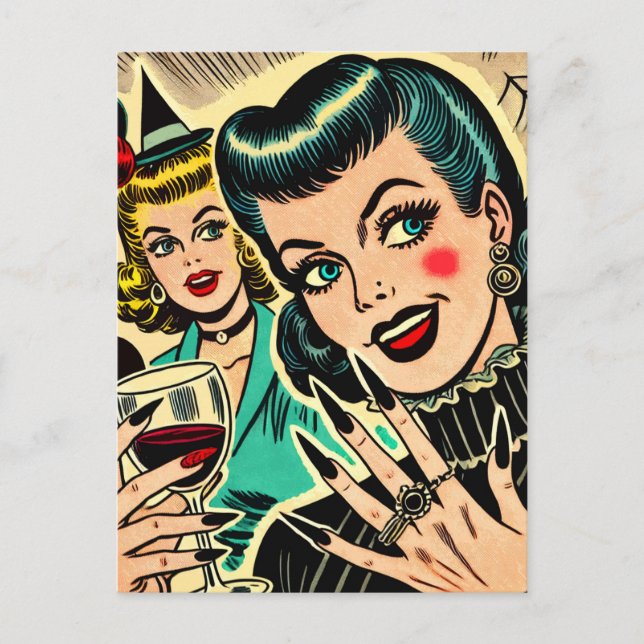 Carte Postale Retro gothique Halloween Girls Comics (Devant)