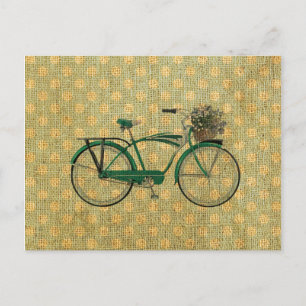 Carte Postale Rétro Green Bike with Flower Basket