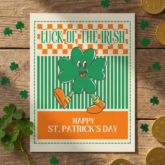 Carte Postale Retro Green Orange Walking Shamrock St Patrick (Créateur téléchargé)