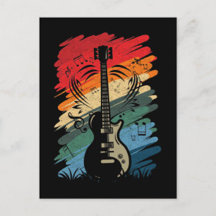 Carte Postale Retro Guitare Notes musicales Musicien Guitariste