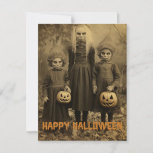 Carte Postale Retro Halloween enfants déplaisants avec citrouill