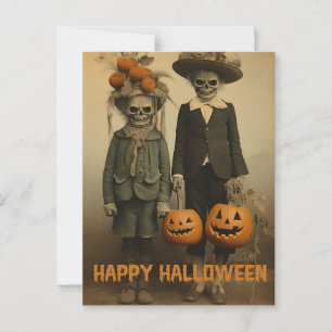 Carte Postale Retro Halloween enfants déplaisants avec citrouill