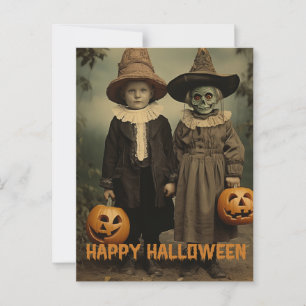 Carte Postale Retro Halloween enfants déplaisants avec citrouill