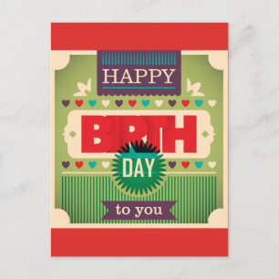 Carte Postale Retro Happy Birthday Typographie