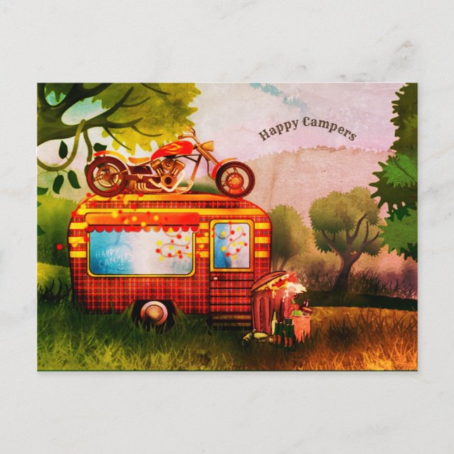 Carte Postale Retro Happy Campers Trailer Trash personnalisable (Devant)