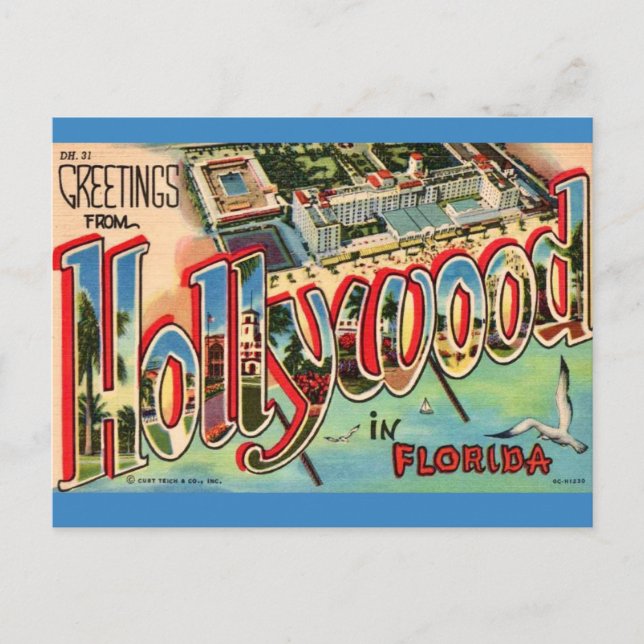 Carte Postale Rétro Hollywood Floride (Devant)