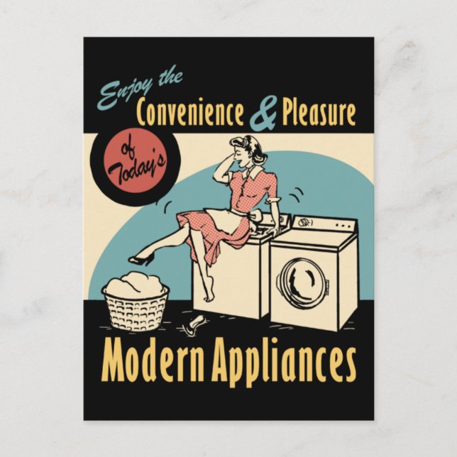 Carte Postale Retro Housewife Washer Dryer (Devant)