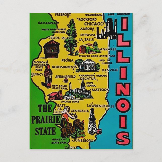 Carte postale rétro Illinois Vintage Decal (Devant)