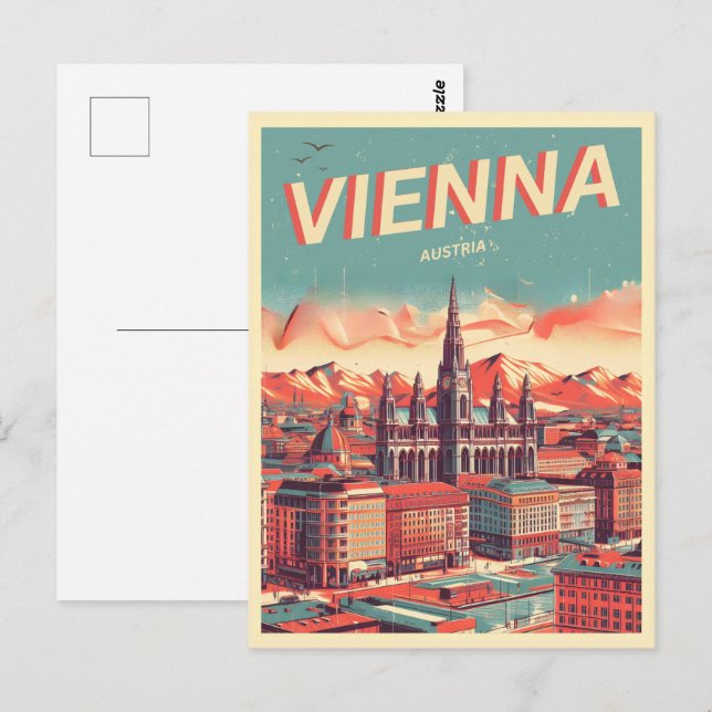 Carte Postale Retro illustré Vienne ville autriche cadeaux (Devant / Derrière)
