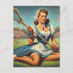 Carte Postale Retro Lacrosse Girl