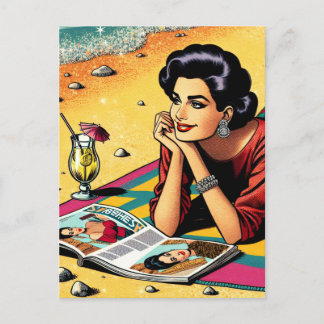 Carte Postale Retro Lady at Beach Daydreabout Fashion