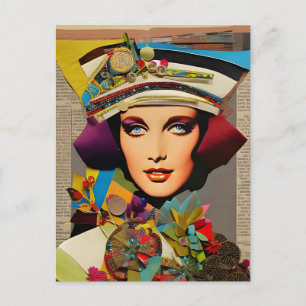 Carte Postale Retro Lady Colorful Média mixte Collage Abstrait