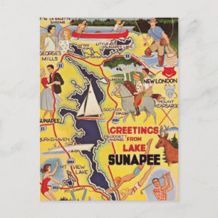Carte Postale Retro Lake Sunapee NH